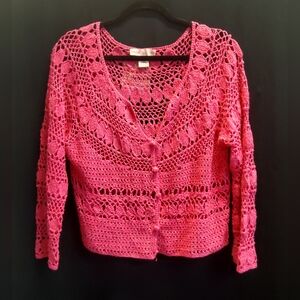 Bandolino - Pink L/S crocheted overlay